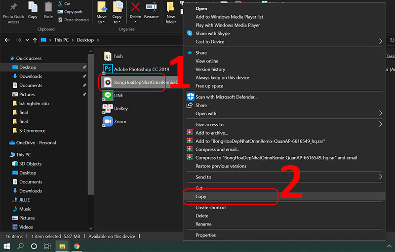 Chọn những B&agrave;i h&aacute;t cần sao ch&eacute;p > Click chuột phải > Chọn Coppy.